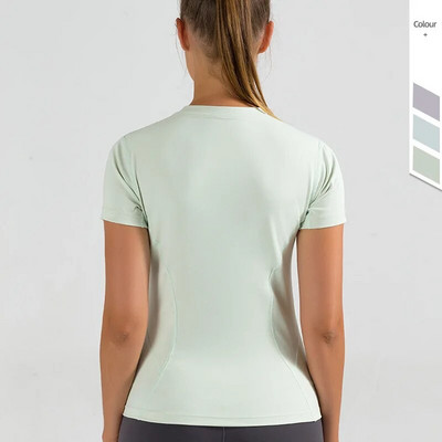 Нова дамска гола тениска с къс ръкав за йога, тънка, дишаща, бързосъхнеща спортна тениска
