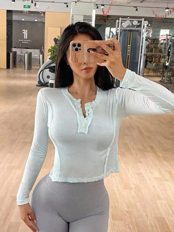 Disainitundeline varasügisene fitness-jakk mood pikkade varrukatega ühevärviline põhjaga spordi- ja vabaaja jooga T-särk.