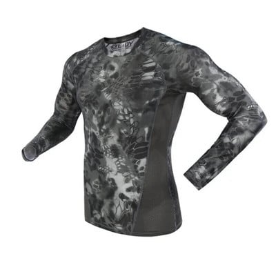 Camuflaj în aer liber, elastic, strâns, cu uscare rapidă, respirabil, tricou, tricou pentru bărbați, tren tactic, slăbit, decolteu, cu mânecă lungă, tricou