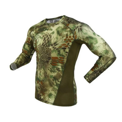 Outdoor Camouflage Elastic Tight Fast Dry Hingav T-särk Topid Meeste Tactical Train Skinny O Kaelusega pikkade varrukatega aluspesu T-särk