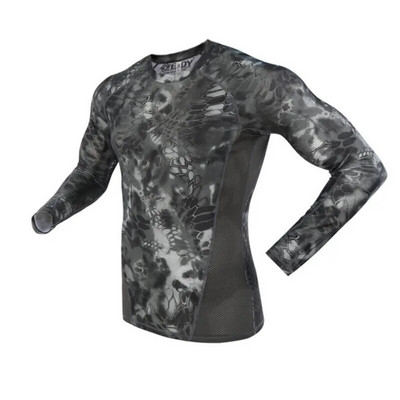 Outdoor Camouflage Elastic Tight Fast Dry Hingav T-särk Topid Meeste Tactical Train Skinny O Kaelusega pikkade varrukatega aluspesu T-särk