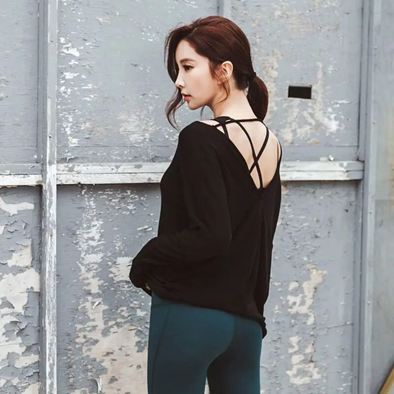 Fitnesa T krekls Sieviešu brīvi seksīgi, plāni jogas topi bez muguras