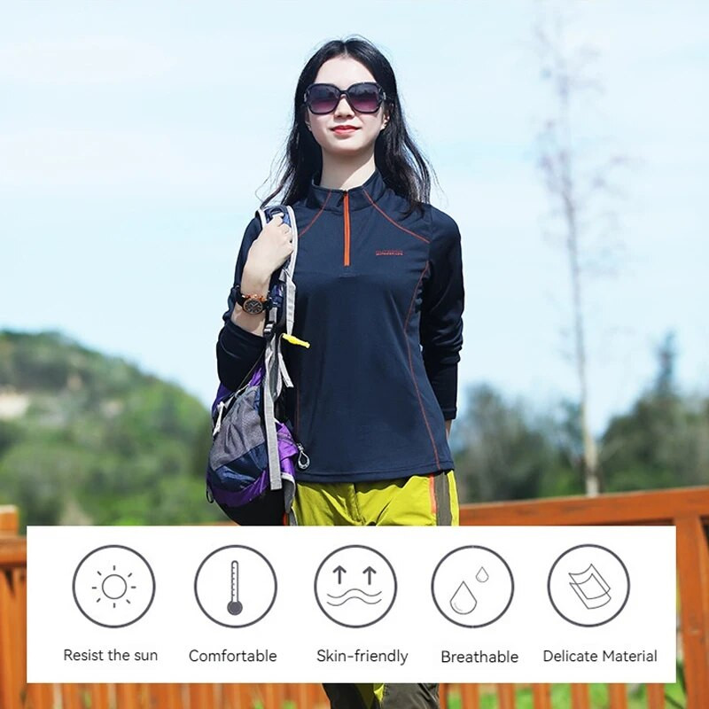(M-4XL) Naiste matkasärk Kerge püstine krae, kiirelt kuivav päikesekaitse, avara kehaehitusega reisimatkade pikkade varrukatega särk