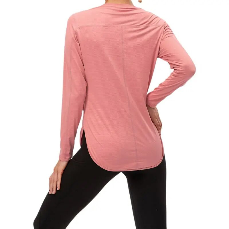 Pavasara rudens sieviešu jogas topi Dakša ar garām piedurknēm sauļošanās sporta apģērbi pret UV skriešanu fitnesa T-krekls