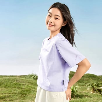 Xtep κοντομάνικο πλεκτό πουκάμισο για γυναίκες 2024 Άνοιξη αναπνέει Άνετο γυναικείο μπλουζάκι Fashion Outdoor Tops 876128010037