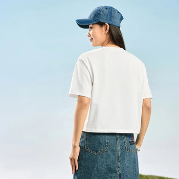 Xtep Плетена риза с къс ръкав за жени Пролет 2024 г. Дишаща удобна дамска тениска Модни горнища на открито 876128010037