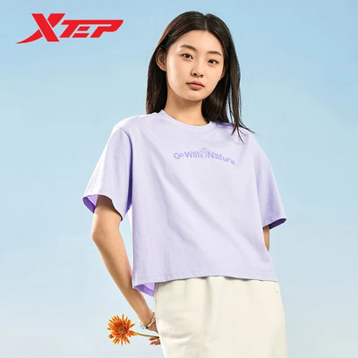 Xtep Плетена риза с къс ръкав за жени Пролет 2024 г. Дишаща удобна дамска тениска Модни горнища на открито 876128010037