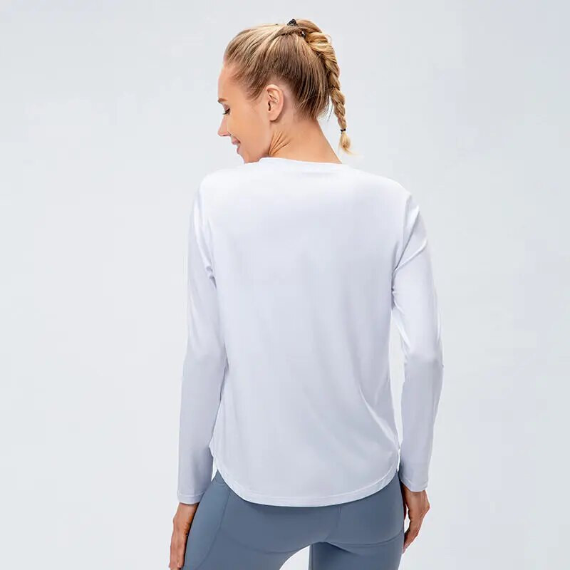 Sieviešu Quick Dry sporta T-krekls ar garām piedurknēm elastīgs, brīvs, elpojošs treniņu fitnesa topi, skriešanas pārgājienu sporta zāles jogas krekls MM407