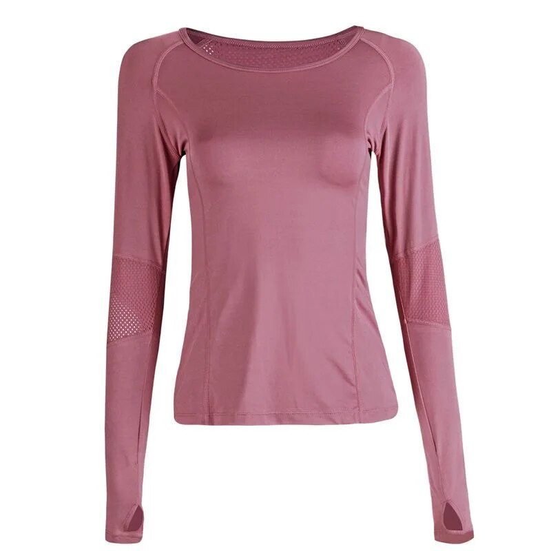 Sieviešu sporta apģērbs Ātri žūstošs fitnesa tops skriešanas vingrošanai ar garām piedurknēm T-krekls ar pirkstu piedurknēm
