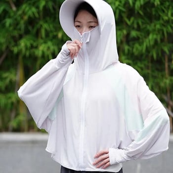 2023 Γυναικείο αντηλιακό Καπέλο Ice Silk Ρούχα Καλοκαιρινό Μεγάλο Παλτό Προστασία Καπέλου Πουκάμισο Ρούχα Κοντό UV με μέγεθος ήλιου Outdoo M4R4