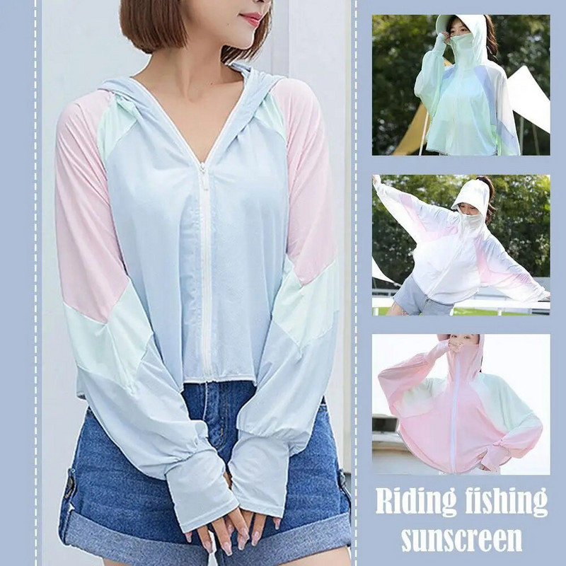 2023 Γυναικείο αντηλιακό Καπέλο Ice Silk Ρούχα Καλοκαιρινό Μεγάλο Παλτό Προστασία Καπέλου Πουκάμισο Ρούχα Κοντό UV με μέγεθος ήλιου Outdoo M4R4