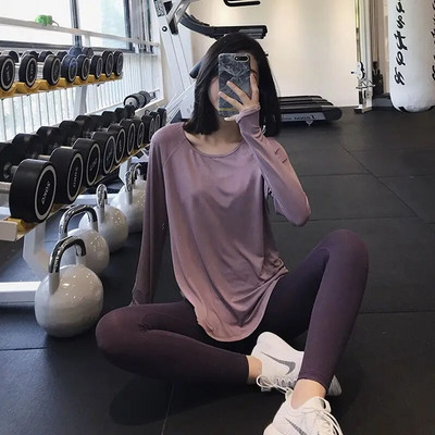 Quick-drying Fitness T-shirt Women Loose Running Blouse Long-sleeved Yoga Sports Wear Breathable Activewear Tops