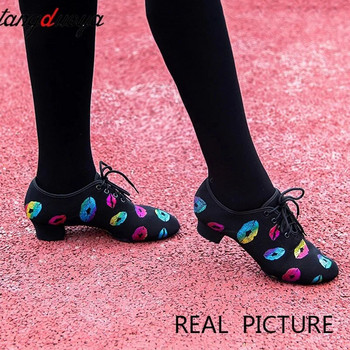 обувки за танци на висок ток маратонки дамски бални обувки за латино танци дамски черни обувки за танци с близки пръсти за жени щампа на устни