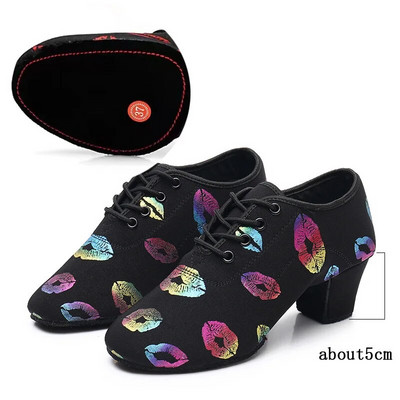 ψηλοτάκουνα παπούτσια χορού sneakers γυναικεία αίθουσα χορού latin παπούτσια χορού γυναίκα μαύρα κοντά στο δάχτυλο παπούτσια χορού για γυναίκες Lip print