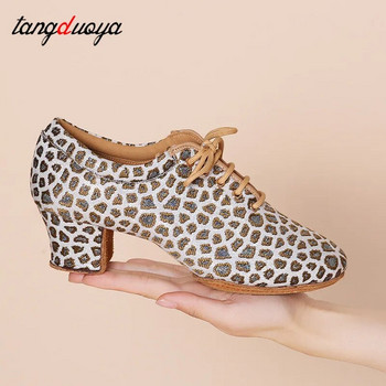 Обувки за латино танци с леопард Дамски обувки Джаз Танго Салса Дамски обувки за модерни бални танци Обувки за учители 5 см маратонки за токчета