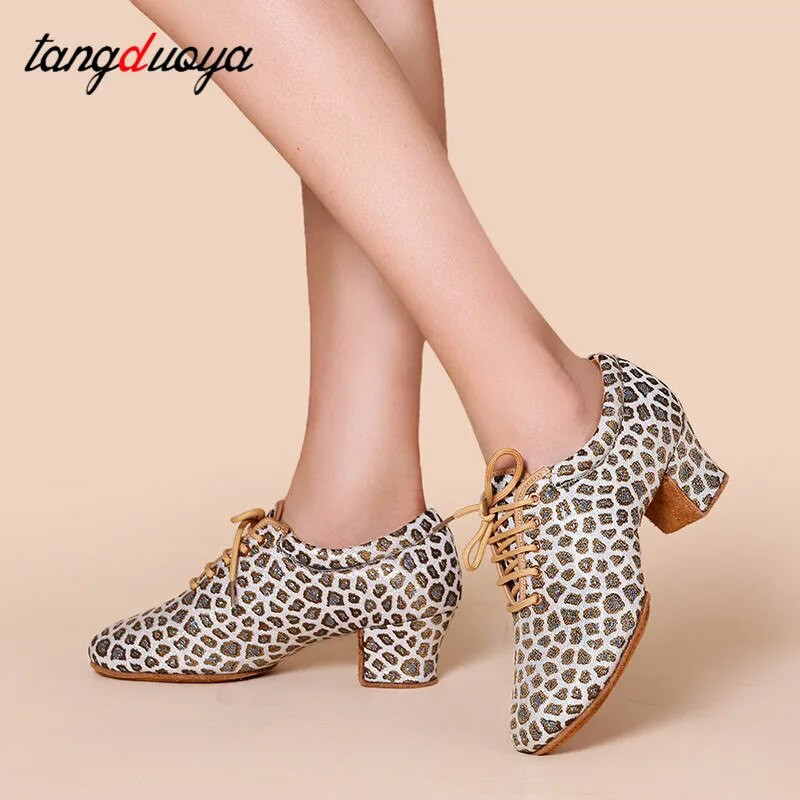 Leopard Latin Dance Παπούτσια Γυναικεία Παπούτσια Jazz Tango Salsa Γυναίκα Μοντέρνα Παπούτσια Χορού Αίθουσας Χορού Παπούτσια δασκάλας Γόβες 5cm Αθλητικά παπούτσια χορού