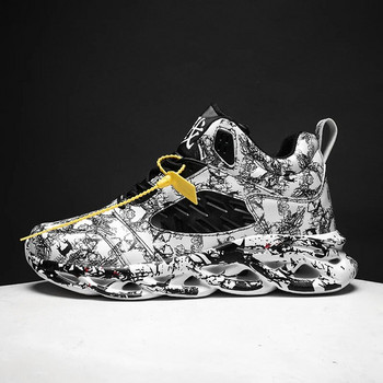 Ежедневни дебело дъно Графити Мъжки спортни обувки Противохлъзгащи се водоустойчиви мъжки маратонки Ходене на открито Спортни обувки за джогинг