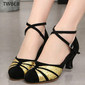 Tantsukingad naistele kontsaga 5/3 cm suletud varbaga ballisaalide tantsukingad Kummi pehme tald kõrge kontsaga tango salsa tantsukingad