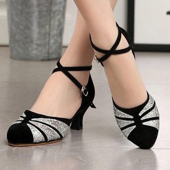 Дамски танцови обувки на ток 5/3 см затворени пръсти Обувки за бални латино танци Мека гумена подметка Обувки за танци на висок ток Танго Салса