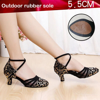 Leopardové tanečné topánky pre ženy a dievčatá, dámske latinskoamerické tanečné topánky, moderné salsa, cvičenie tanca, uzavretá špička, štvorcové tanečné topánky