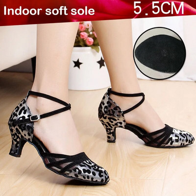Leopardové tanečné topánky pre ženy a dievčatá, dámske latinskoamerické tanečné topánky, moderné salsa, cvičenie tanca, uzavretá špička, štvorcové tanečné topánky