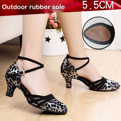 Leopardové tanečné topánky pre ženy a dievčatá, dámske latinskoamerické tanečné topánky, moderné salsa, cvičenie tanca, uzavretá špička, štvorcové tanečné topánky
