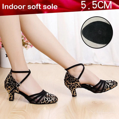 Leopardové tanečné topánky pre ženy a dievčatá, dámske latinskoamerické tanečné topánky, moderné salsa, cvičenie tanca, uzavretá špička, štvorcové tanečné topánky
