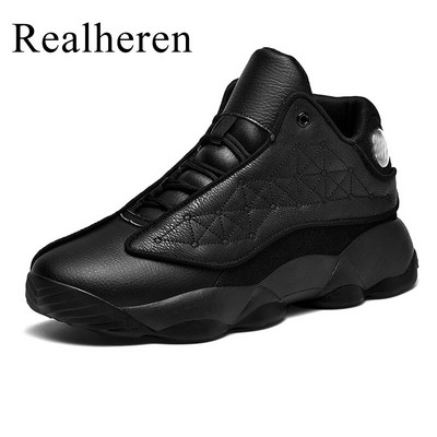 Голям размер 48 49 PU кожени мъжки баскетболни обувки Високи маратонки Спортни чисто черни