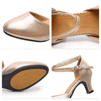 Нови дамски стандартни обувки Перлени дамски обувки за бални танци Обувки за салса със затворени пръсти Мека гумена подметка Ниски токчета за модерни танци