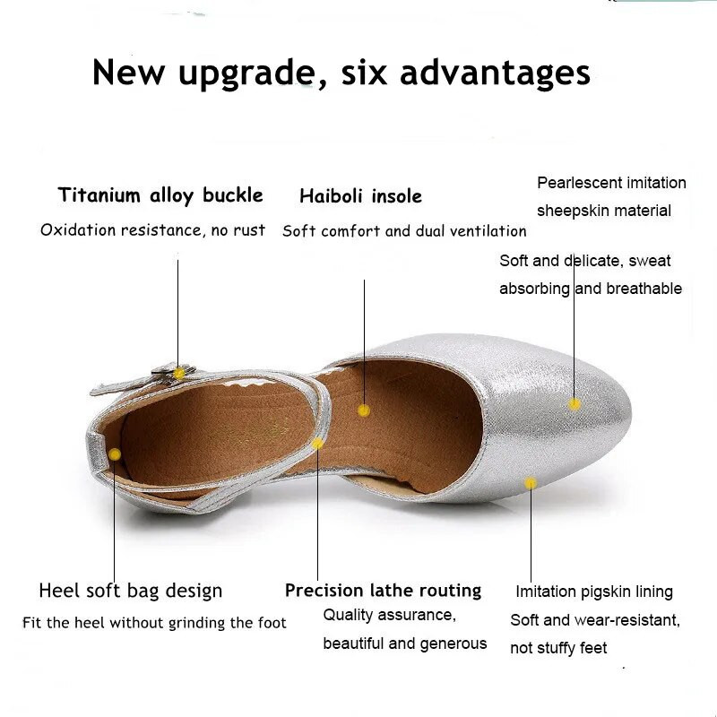 Uued naiste standardjalatsid Pearl Ladies peotantsukingad Suletud varbaga Salsa kingad Kumm pehme välistald Moodsa tantsu madala kontsaga kingad