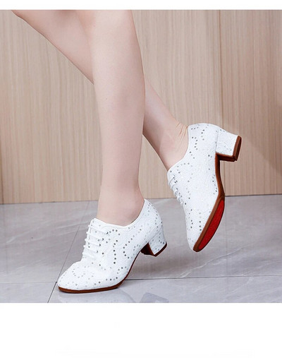 XIHAHA Dámske čipkované latinskoamerické tanečné topánky pre dospelých, štvorcové spoločenské tanečné topánky, športové priedušné topánky