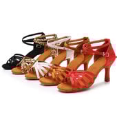 USHINE Profesionálne saténové podpätky 7 cm/5 cm bez uzla Salsa Tango Spoločenské latinskoamerické tanečné topánky Dámske topánky na latino tance