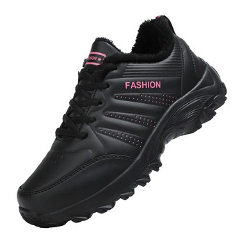Μαύρα PU δερμάτινα πάνινα παπούτσια για γυναικεία παπούτσια για τρέξιμο Αντιολισθητικά τένις Μαλακή χοντρή σόλα Casual Light Sports ελαφρώς αδιάβροχη σχεδίαση