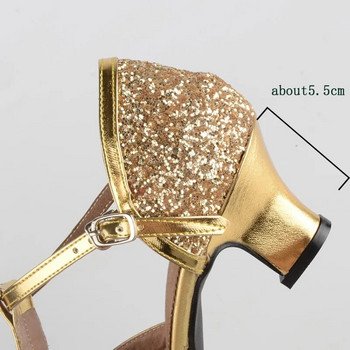 Salsa Dance Παπούτσια Γυναικεία Latin Dance Παπούτσια Glitter Ψηλοτάκουνα κλειστά δάχτυλα 5,5cm Ballroom Tango Dancing Shoes Γυναικεία σανδάλια