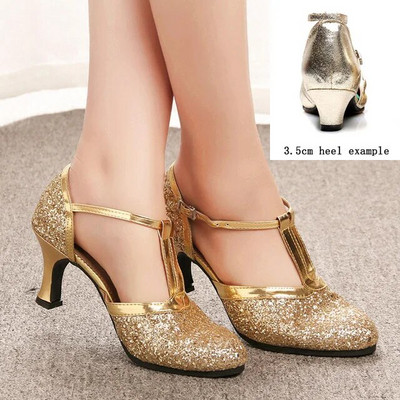 Salsa Dance Παπούτσια Γυναικεία Latin Dance Παπούτσια Glitter Ψηλοτάκουνα κλειστά δάχτυλα 5,5cm Ballroom Tango Dancing Shoes Γυναικεία σανδάλια