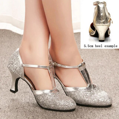 Salsa Dance Παπούτσια Γυναικεία Latin Dance Παπούτσια Glitter Ψηλοτάκουνα κλειστά δάχτυλα 5,5cm Ballroom Tango Dancing Shoes Γυναικεία σανδάλια
