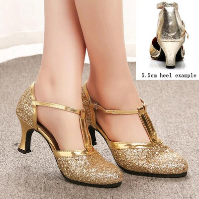 Salsa Dance Παπούτσια Γυναικεία Latin Dance Παπούτσια Glitter Ψηλοτάκουνα κλειστά δάχτυλα 5,5cm Ballroom Tango Dancing Shoes Γυναικεία σανδάλια
