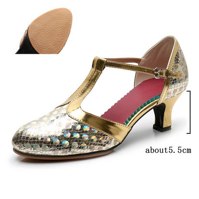 Salsa Dance Παπούτσια Γυναικεία Latin Dance Παπούτσια Glitter Ψηλοτάκουνα κλειστά δάχτυλα 5,5cm Ballroom Tango Dancing Shoes Γυναικεία σανδάλια