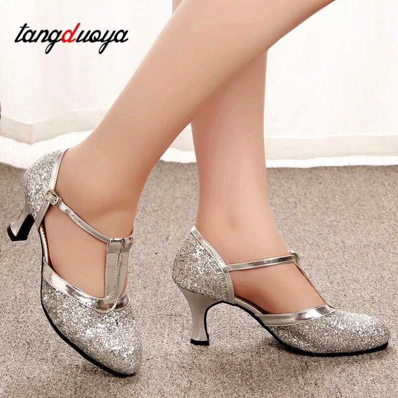 Salsa Dance Παπούτσια Γυναικεία Latin Dance Παπούτσια Glitter Ψηλοτάκουνα κλειστά δάχτυλα 5,5cm Ballroom Tango Dancing Shoes Γυναικεία σανδάλια