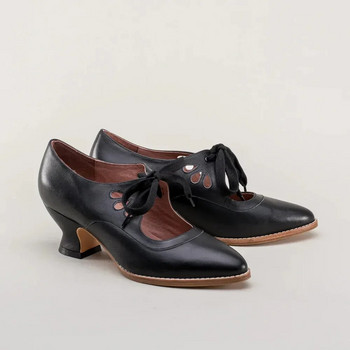 Нови европейски и американски обувки с вдлъбнатини на висок ток за жени Големи ежедневни обувки с връзки Дамски обувки Zapatos De Mujer2023