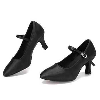DKZSYIM Γυναικεία παπούτσια χορού Μοντέρνα Classic Tango Jazz Ballroom Latin Dance παπούτσια Μαύρα/Καφέ/Ροζ Σατέν Τακούνι 5,5/7cm