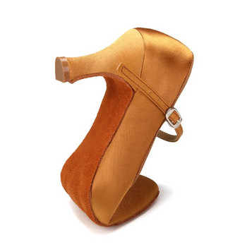 DKZSYIM Дамски обувки за танци Modern Classic Tango Jazz Standard Ballroom Latin Dance Shoes Black/Brown/Pink Satin Heel 5.5/7cm