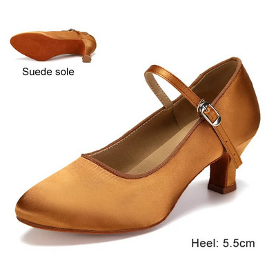 DKZSYIM női tánccipő Modern klasszikus tango jazz standard társas latin tánccipő fekete/barna/rózsaszín szatén sarkú 5,5/7 cm