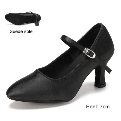 DKZSYIM női tánccipő Modern klasszikus tango jazz standard társas latin tánccipő fekete/barna/rózsaszín szatén sarkú 5,5/7 cm