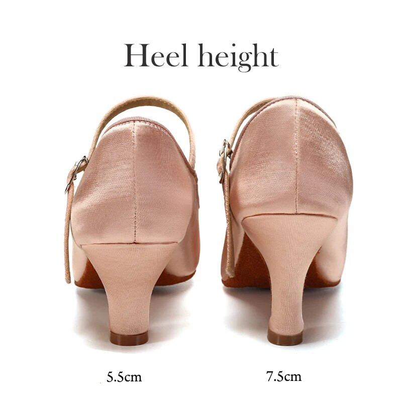 DKZSYIM női tánccipő Modern klasszikus tango jazz standard társas latin tánccipő fekete/barna/rózsaszín szatén sarkú 5,5/7 cm