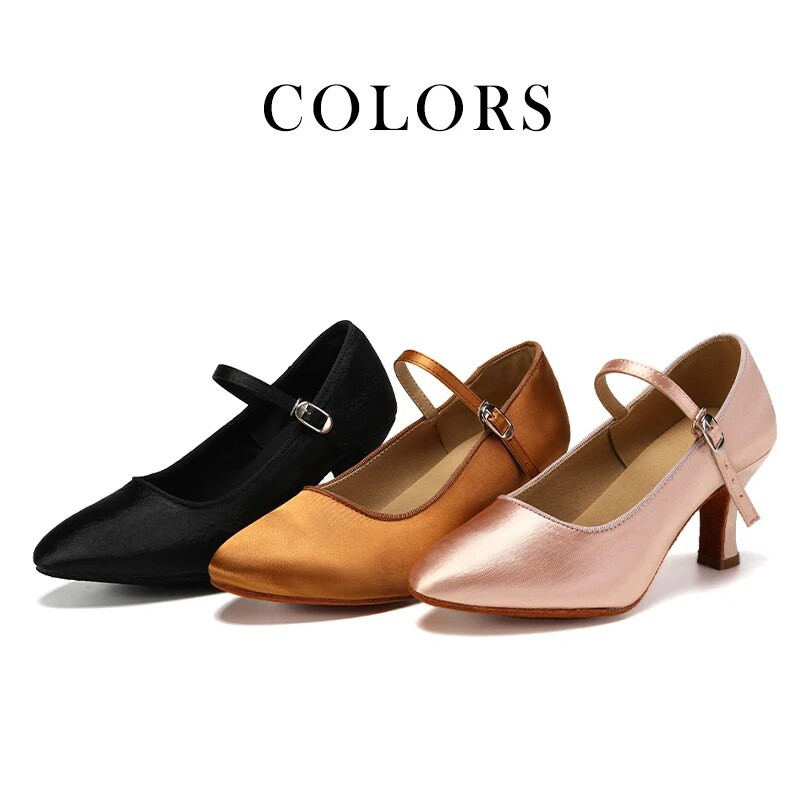 DKZSYIM női tánccipő Modern klasszikus tango jazz standard társas latin tánccipő fekete/barna/rózsaszín szatén sarkú 5,5/7 cm