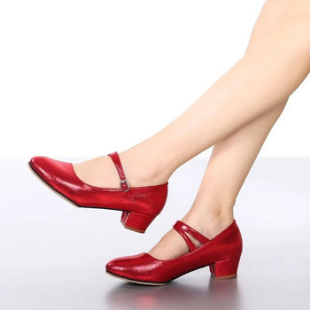 Червени обувки за бални танци за жени Джаз Танго Салса Латино танцови обувки Дамски обувки на нисък ток Принцеса Танцови обувки с близки пръсти