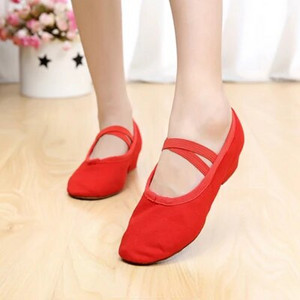 Uus saabumine naiste lõuendist nahast pehme põhjaga kandiline kontsaga tantsukingad Naiste balletitantsukingad 4 värvi