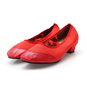 Нови танцови обувки за учители, платнени кожени балетни обувки, квадратни обувки с нисък ток, черни/червени дамски обувки за момичета, преподавателска практика