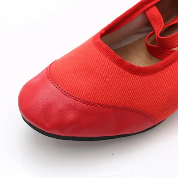 New Teacher Dance Shoes Canvas Δερμάτινα Παπούτσια Μπαλέτου Τετράγωνο χαμηλό τακούνι χορευτικό παπούτσι Μαύρο/Κόκκινο Γυναικεία παπούτσια για κορίτσια Διδακτική πρακτική